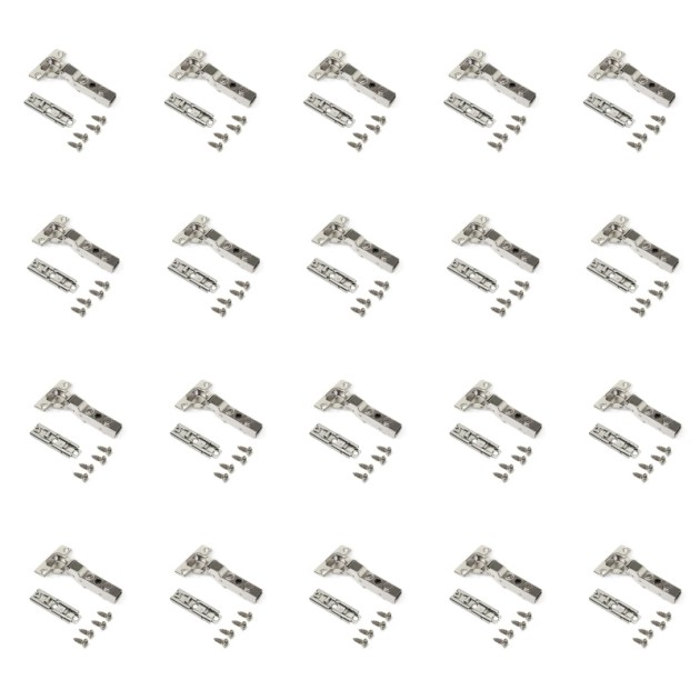 Emuca Lotto di 20 cerniere mezzo collo X91 con chiusura soft e Basetta a vite, altezza 1, Acciaio, Nichelato