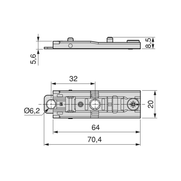 Emuca Lotto di 20 cerniere mezzo collo X91 con chiusura soft e Basetta a vite, altezza 1, Acciaio, Nichelato