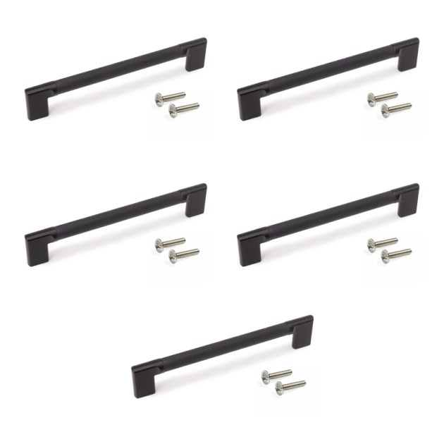 Emuca Lotto di 5 maniglie per mobili Sofia, L221mm, interasse 192mm, Alluminio, Verniciato nero