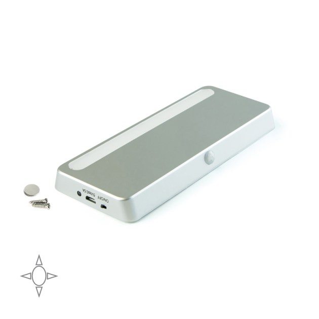 Emuca Luminaria LED ricaricabile Kraz con sensore di movimento, 1 W, Verniciato alluminio, Tecnoplastica