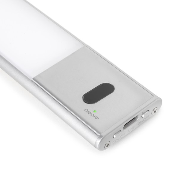 Emuca Luminaria LED Kaus ricaricabile tramite usb e con sensore switch, L 400 mm, Anodizzato opaco, Tecnoplastica e Alluminio