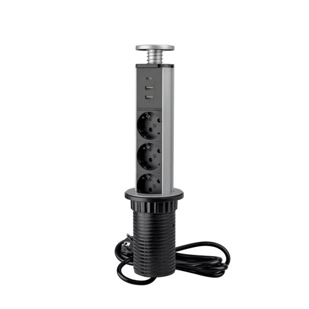 Emuca Multiconnettore estraibile Vertikal A+C, EU, Verniciato alluminio, Tecnoplastica e Alluminio, 1 u.