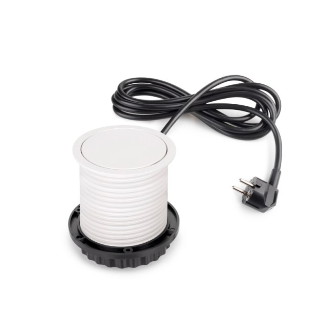 Emuca Multiconnettore Vertikal Push diametro 100mm, 3 spine di tipo Schuko, 1 USB tipo A, 1 USB tipo C, Acciaio e Tecnoplastica, Verniciato bianco