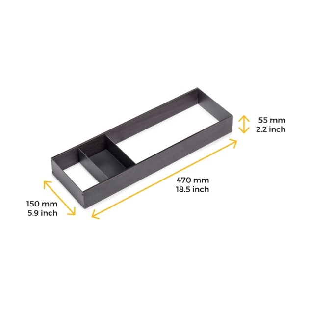 Emuca Organizzatore Orderbox per cassetto, 150x470 mm, Grigio antracite, Acciaio e Legno