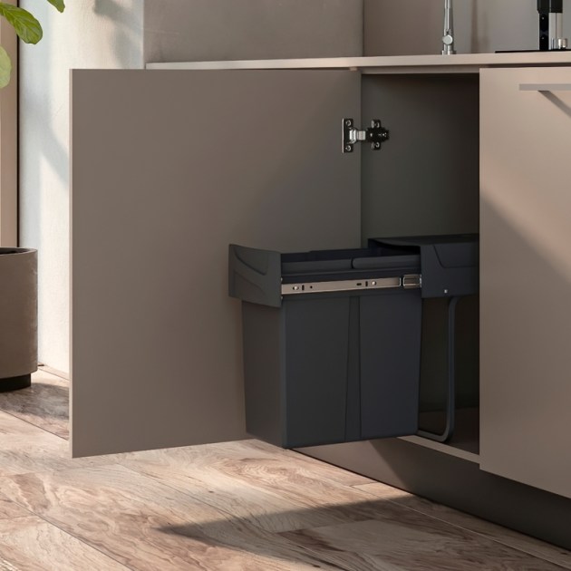 Emuca Pattumiera per raccolta differenziata da 20L Recycle per cucina, fissaggio inferiore, estrazione manuale., Plastica grigio antracite