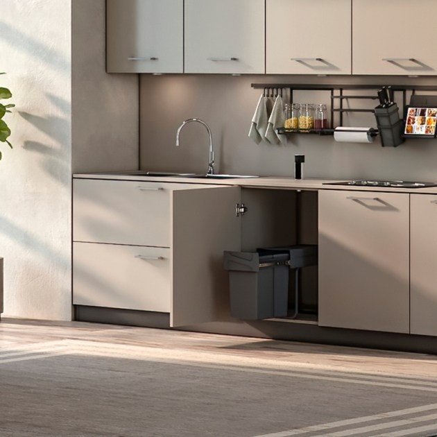 Emuca Pattumiera per raccolta differenziata da 20L Recycle per cucina, fissaggio inferiore, estrazione manuale., Plastica grigio antracite