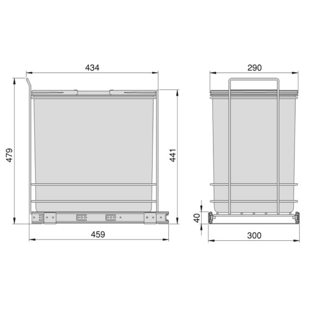 Emuca Pattumiera per differenziata Recycle 35 L da cucina, fissaggio sul fondo ed estrazione manuale, 1 un