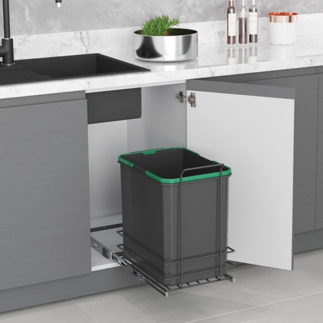 Emuca Pattumiera per differenziata Recycle 35 L da cucina, fissaggio sul fondo ed estrazione manuale, 1 un