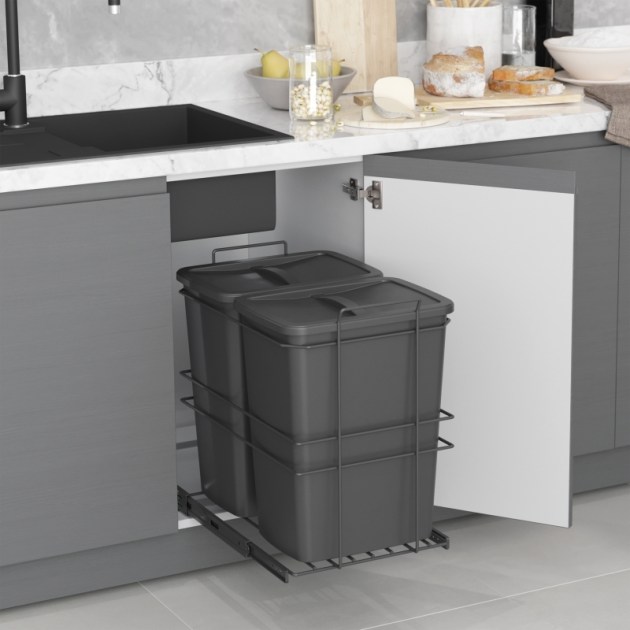 Emuca Pattumiera per differenziata Recycle da cucina, 2 x 35 L, fissaggio sul fondo ed estrazione manuale, 1 un
