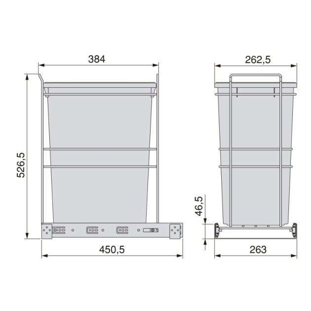 Emuca Pattumiera per differenziata Recycle da cucina, 35 L, fissaggio sul fondo ed estrazione manuale, Tecnoplastica grigio antracite