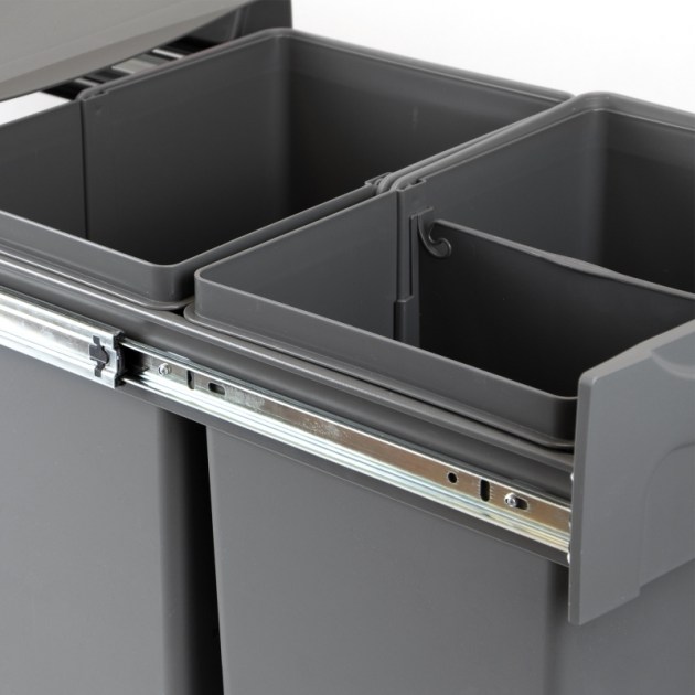 Emuca Pattumiere per raccolta differenziata Recycle per cucina, 2 x 20 L, fissaggio inferiore, estrazione manuale., Plastica grigio antracite