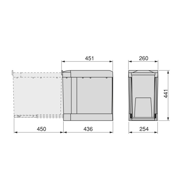 Emuca Pattumiere per raccolta differenziata per cucina, 2 x 14L, fissaggio inferiore, estrazione automatica, Acciaio e Tecnoplastica, Grigio antracite