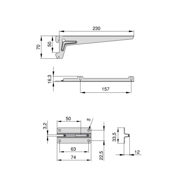 Emuca Piastre di montaggio a parete Jagmet e staffe per mensole, 230, Verniciato bianco, Acciaio, 1 kit