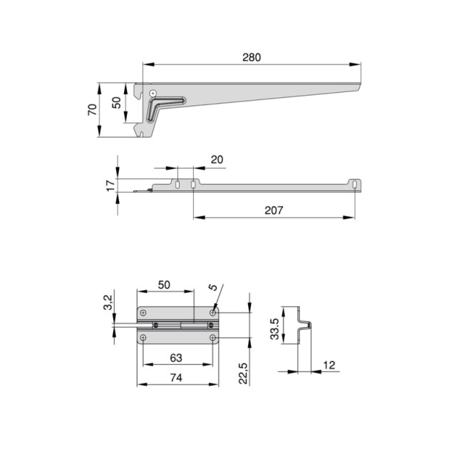 Emuca Piastre di montaggio a parete Jagmet e staffe per mensole, 280, Verniciato bianco, Acciaio, 1 kit
