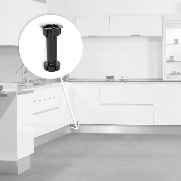 Emuca Piedino regolabile con base pre-assemblata per mobile, 118-135 mm, Plastica, Nero, 40 u.