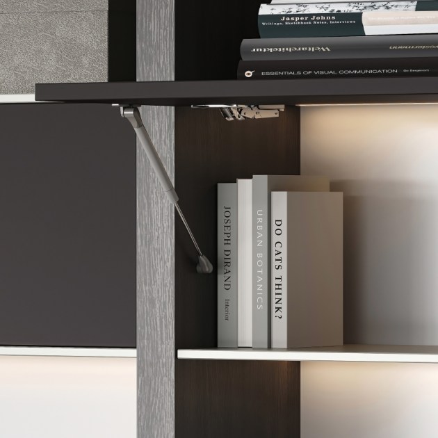 Emuca Pistone diametro 12 Thin con agganci per ante per pensili, 5 kg, Verniciato nichel opaco, Acciaio e Tecnoplastica