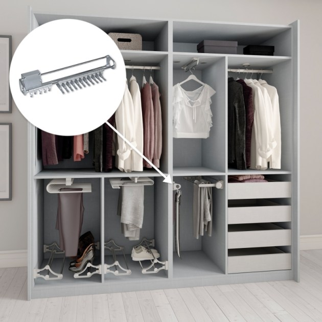 Emuca Porta cravatte laterale estraibile Self, Verniciato alluminio, Acciaio e Tecnoplastica