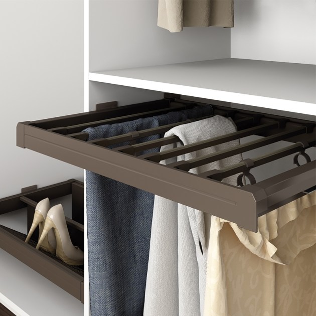 Emuca Porta pantaloni estraibile, regolabile, modulo di 600 mm, 7 grucce, Alluminio e Acciaio, Color moka