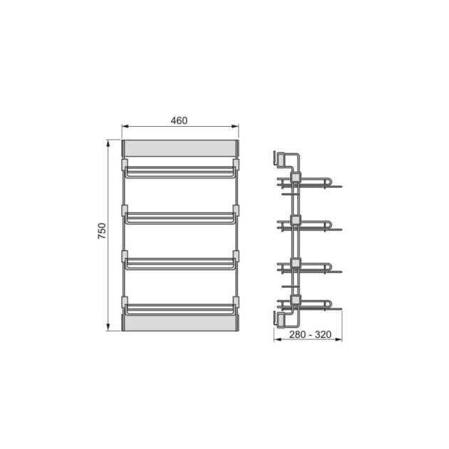 Emuca Porta scarpe laterale estraibile Moka, Sinistra, Verniciato moka, Acciaio