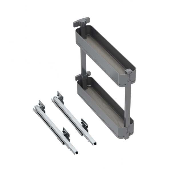 Emuca Portabottiglie laterale estraibile Harmony con chiusura soft, modulo 150mm, altezza 700mm, Acciaio e Legno, Grigio antracite