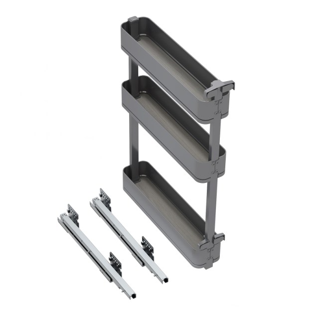 Emuca Portabottiglie laterale estraibile Harmony con chiusura soft, modulo 150mm, altezza 800mm, Acciaio e Legno, Grigio antracite