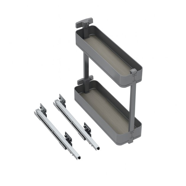 Emuca Portabottiglie laterale estraibile Harmony con chiusura soft, modulo 200mm, altezza 700mm, Acciaio e Legno, Grigio antracite