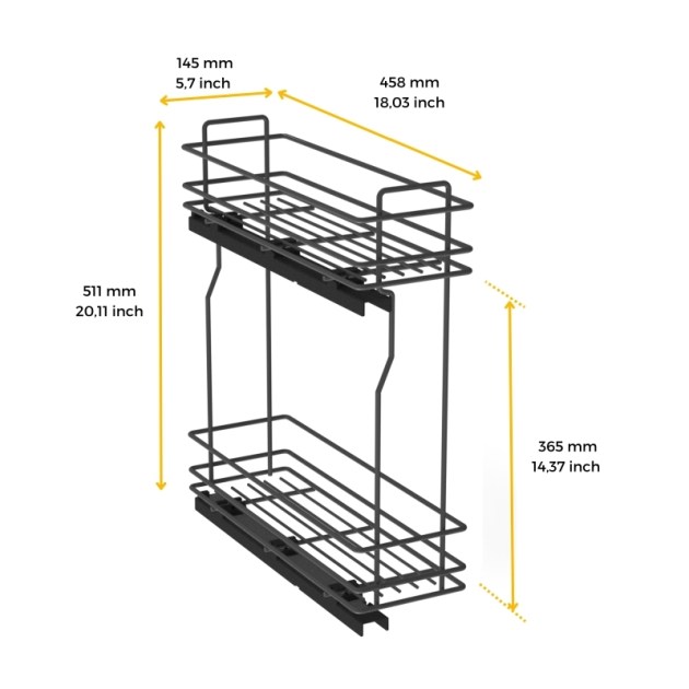 Emuca Portabottiglie laterale estraibile TitaneMax con chiusura soft, Modulo 200, Grigio antracite, Acciaio