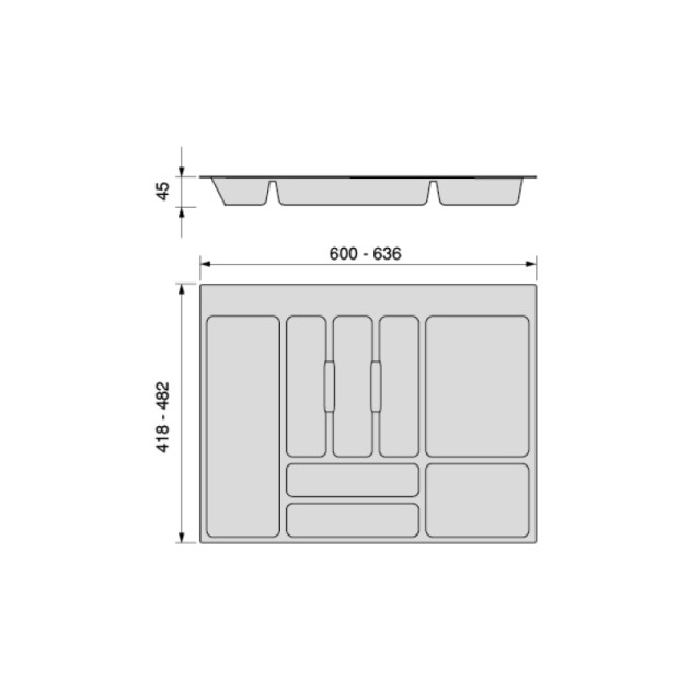 Emuca Portaposate Optima per cassetto universale, modulo 700 mm, Tecnoplastica, Grigio antracite