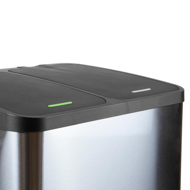 Emuca Recycle Inox, contenitore per la raccolta differenziata da esterno con scomparti, apertura del coperchio con pedali, 2x15lt, Acciaio inossidabile