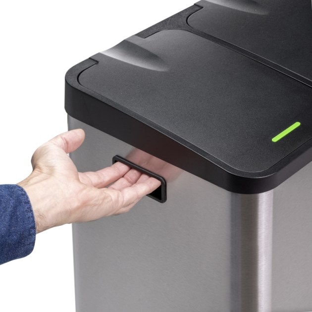 Emuca Recycle Inox, contenitore per la raccolta differenziata da esterno con scomparti, apertura del coperchio con pedali, 2x15lt, Acciaio inossidabile