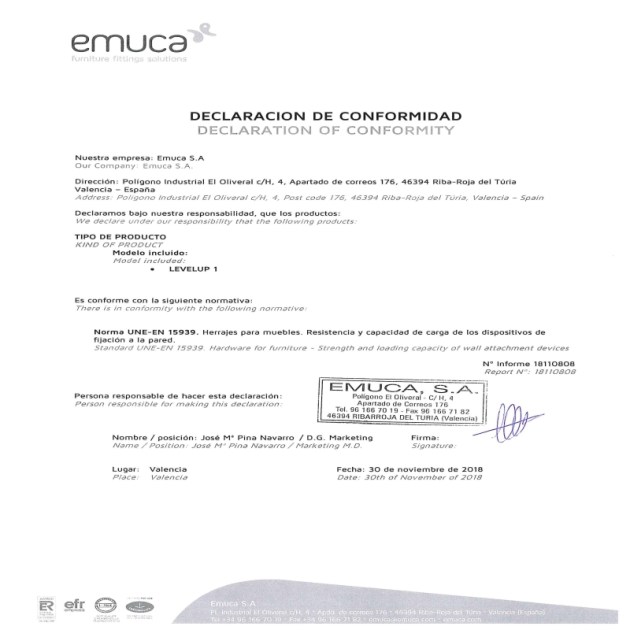 Emuca Reggipensile a scomparsa per anta di armadio Levelup1 con piastrina, Zincato bianco, Acciaio