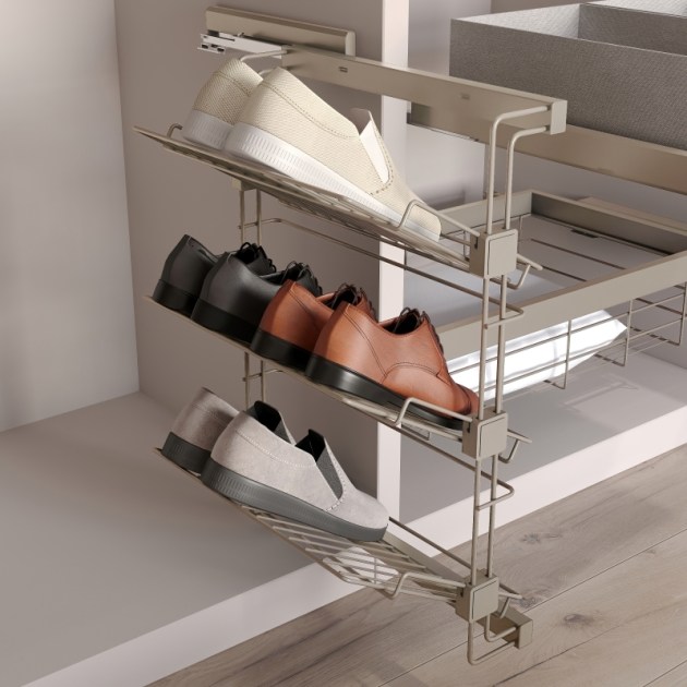 Emuca Scarpiera laterale estraibile per armadi e cabine armadio Hack, Destra, Color pietra testurizzato, Acciaio