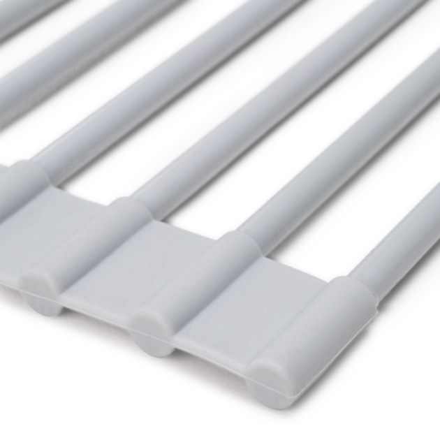 Emuca Scolapiatti in acciaio e silicone flessibile, Plastica grigia, Acciaio e Tecnoplastica