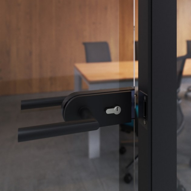 Emuca Serratura per porta in vetro con telaio in legno, Cilindro con chiavi, per porta in vetro 8-12mm, acciaio e alluminio, verniciato nero