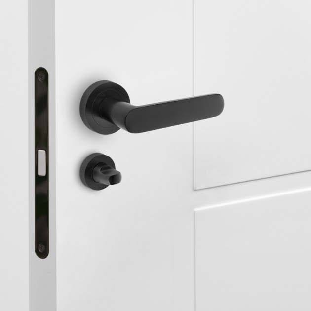 Emuca Set di Nottolino su rosetta rotonda per porta interna, diametro 35 mm, zama, nero, 5 un