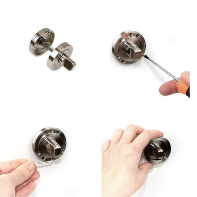 Emuca Set di Nottolino su rosetta rotonda per porta interna, diametro 50 mm, zama, nichel satinato, 5 un