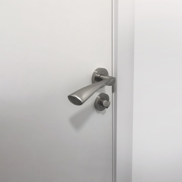 Emuca Set di Nottolino su rosetta rotonda per porta interna, diametro 50 mm, zama, nichel satinato, 5 un