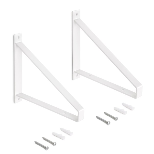Emuca Set di supporti per mensole in legno Shelf con forma triangolare, Acciaio, Verniciato bianco