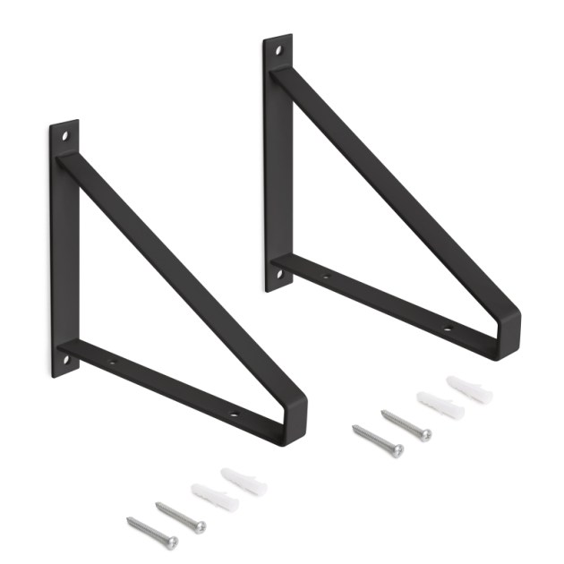 Emuca Set di supporti per mensole in legno Shelf con forma triangolare, Acciaio, Verniciato nero