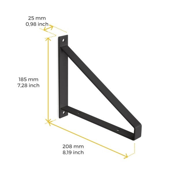Emuca Set di supporti per mensole in legno Shelf con forma triangolare, Acciaio, Verniciato nero