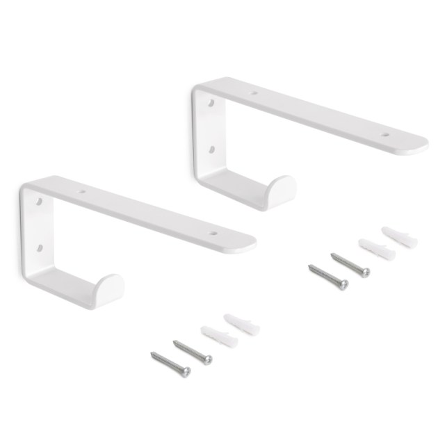 Emuca Set di supporti per mensole in legno Shelf con gancio integrato, Acciaio, Verniciato bianco