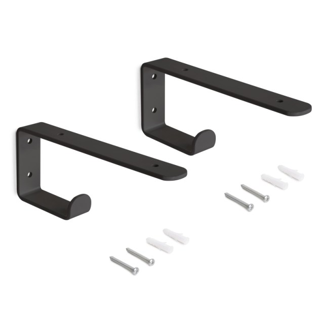 Emuca Set di supporti per mensole in legno Shelf con gancio integrato, Acciaio, Verniciato nero