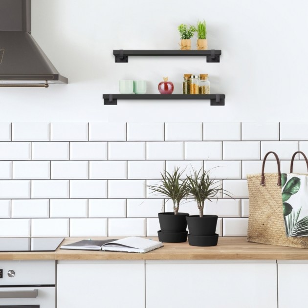 Emuca Set di supporti per mensole in legno Shelf dritto con tubo quadro, Acciaio, Verniciato nero