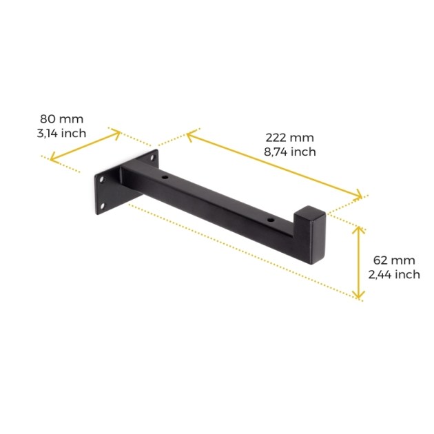Emuca Set di supporti per mensole in legno Shelf dritto con tubo quadro, Acciaio, Verniciato nero