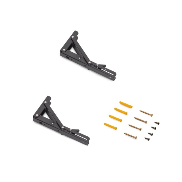 Emuca Set di supporti pieghevoli, lunghezza 203 mm, Acciaio, Verniciato nero