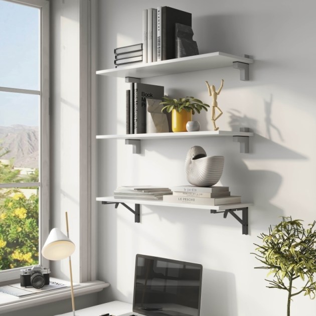 Emuca Set di supporti pieghevoli, lunghezza 303 mm, Acciaio, Verniciato nero