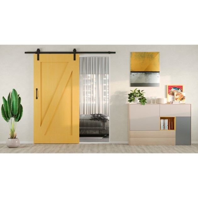 Emuca Sistema Barn per ante scorrevoli in legno sospese, Senza chiusura soft, Verniciato nero, Acciaio e Tecnoplastica