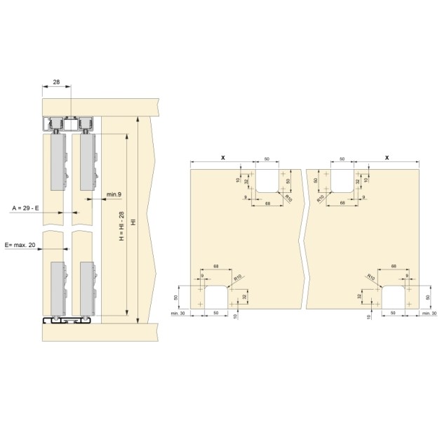 Emuca Sistema Flow da superficie in kit per un armadio con 2 ante scorrevoli in legno supportate da chiusura ammortizzat, 1 un