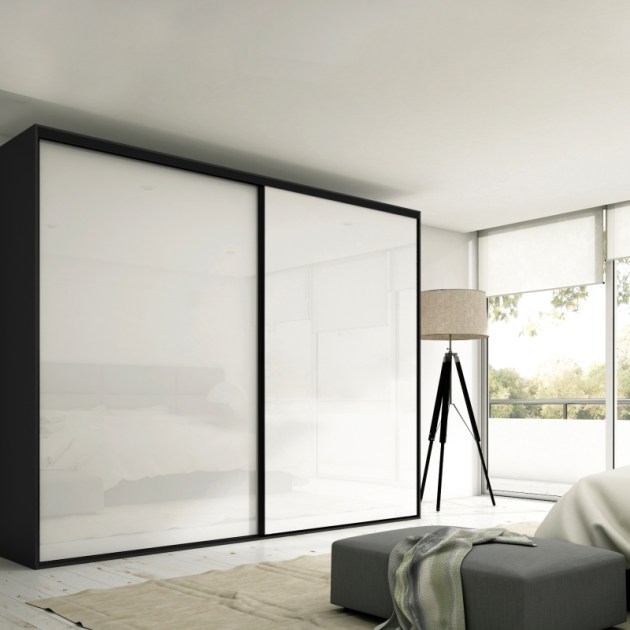 Emuca Sistema scorrevole Placard 74 per armadio di 2 ante con profili Sharp, spessore 16 mm, chiusura soft, pannelli non incluse, Verniciato nero, 1 u.