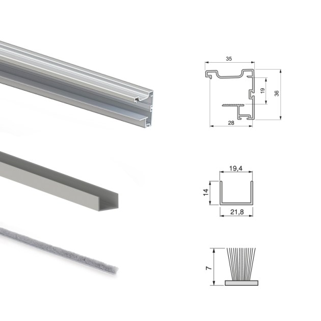 Emuca Sistema scorrevole Placard per armadio di 2 ante con profili Vall, spessore 19 mm, chiusura soft, pannelli non incluse, Anodizzato opaco